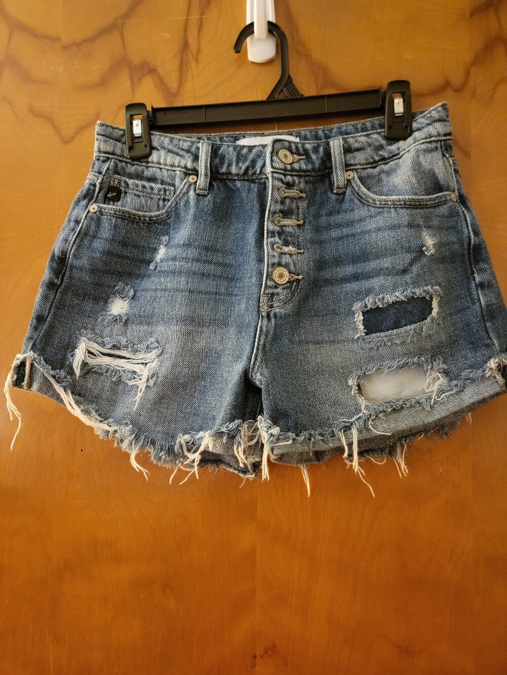KanCan Distressed Button-Fly Denim Shorts - Blue
